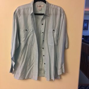 Lauren Brooke 100% SILK lt blue blouse Medium